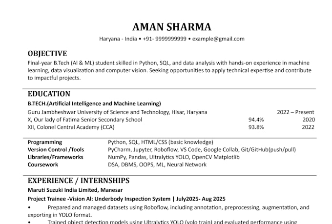 create a professional ats friendly resume and CV